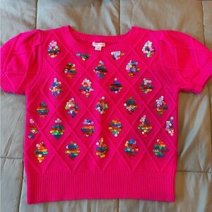 Habitual Girls' Hot Pink Sequin Short Sleeve Sweater Top